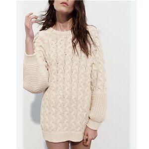 Zara Chunky Cable Knit Coastal Fisherman Oversized Cream Sweater size small